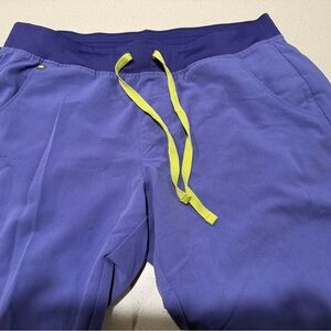 Figs Women’s scrub Joggers in Blue with Yellow Accents